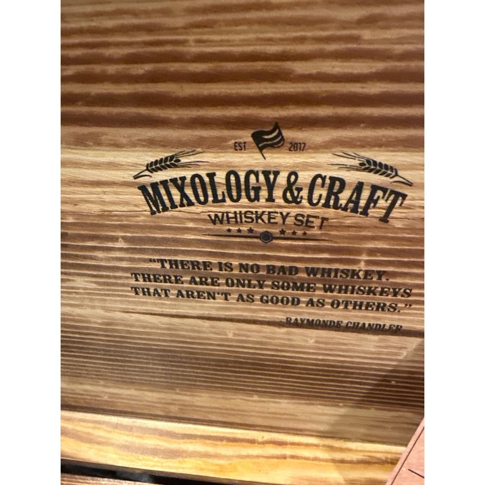 Mixology & Craft Whiskey Set Twisted Decanter Glasses Wood Box Chilling Stones - Picture 6 of 9